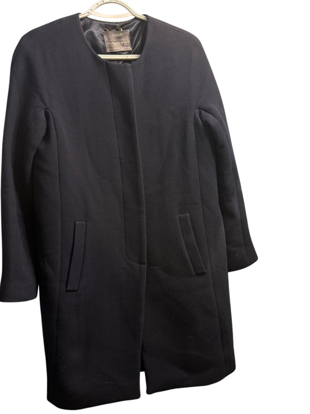 Women’s Navy J.Crew Double Cloth Wool Manifattura di Carmignano Collarless Coat